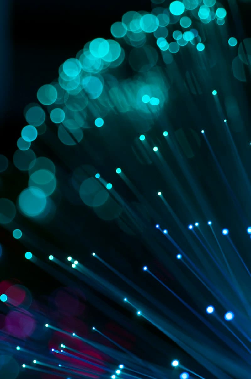 Glowing strands of fibre optic cable